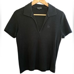 Vintage Gucci Women’s V Neck Golf Shirt Black sz M